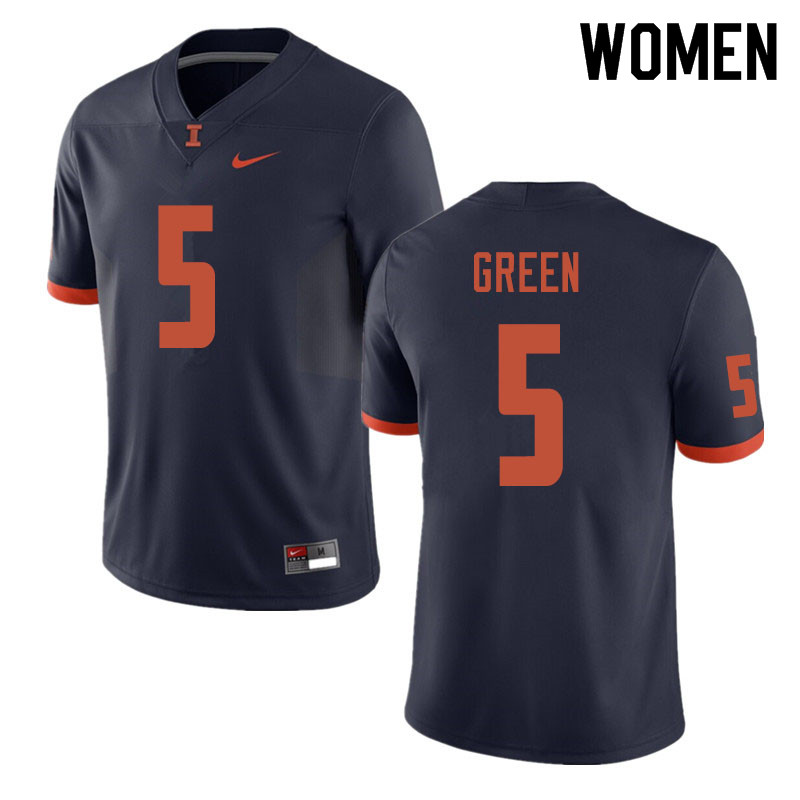 Women #5 Carmoni Green Illinois Fighting Illini College Football Jerseys Sale-Navy